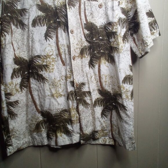 Joe Marlin Hawaiian Shirt L Button Up Short Sleeve Tropical Green Beige - Picture 11 of 16
